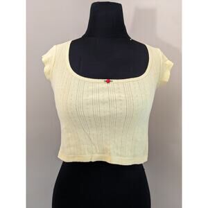 Messy Bun Just Chillin Women's Yellow Knit Crop Top Size M